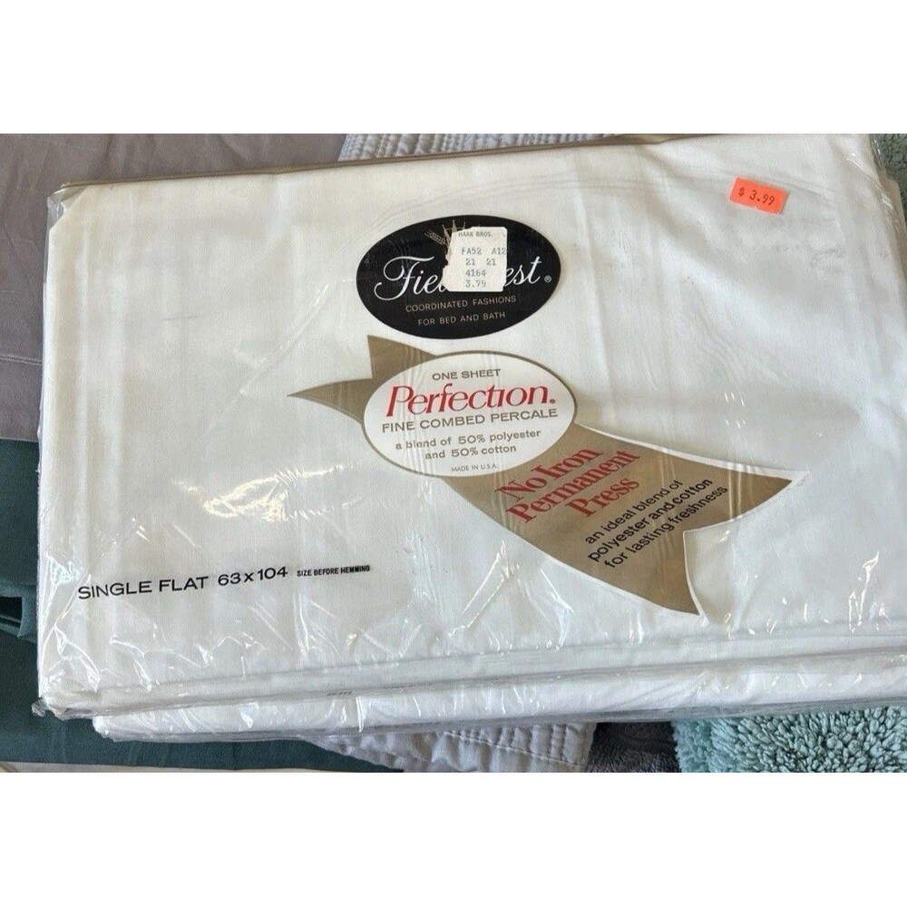 Vintage NEW Fieldcrest Percale Perfection Twin Flat Bed Sheet SOLID white